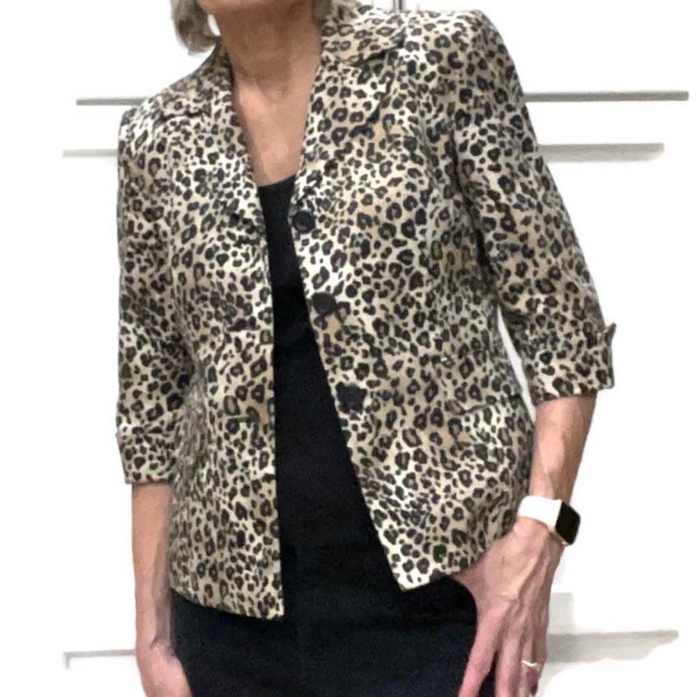 Animal Print Jacket LeSuit Black & Brown 97% Poly 3% Spandex